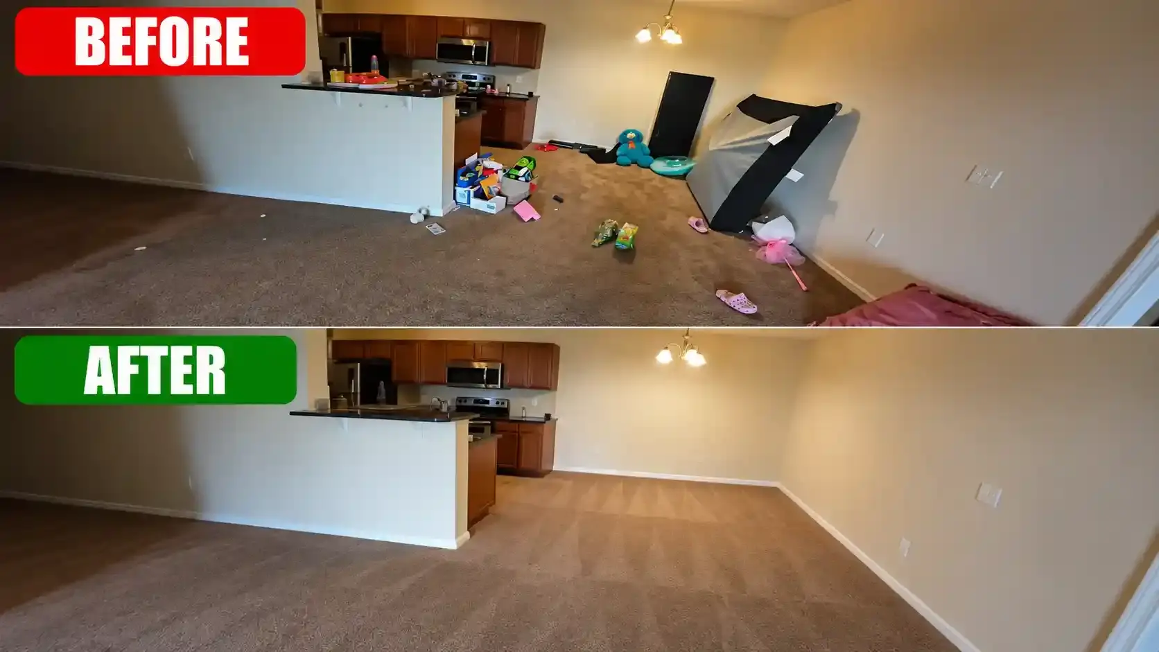 Dubai apartment before and after home junk removal, mattress and clutter cleared