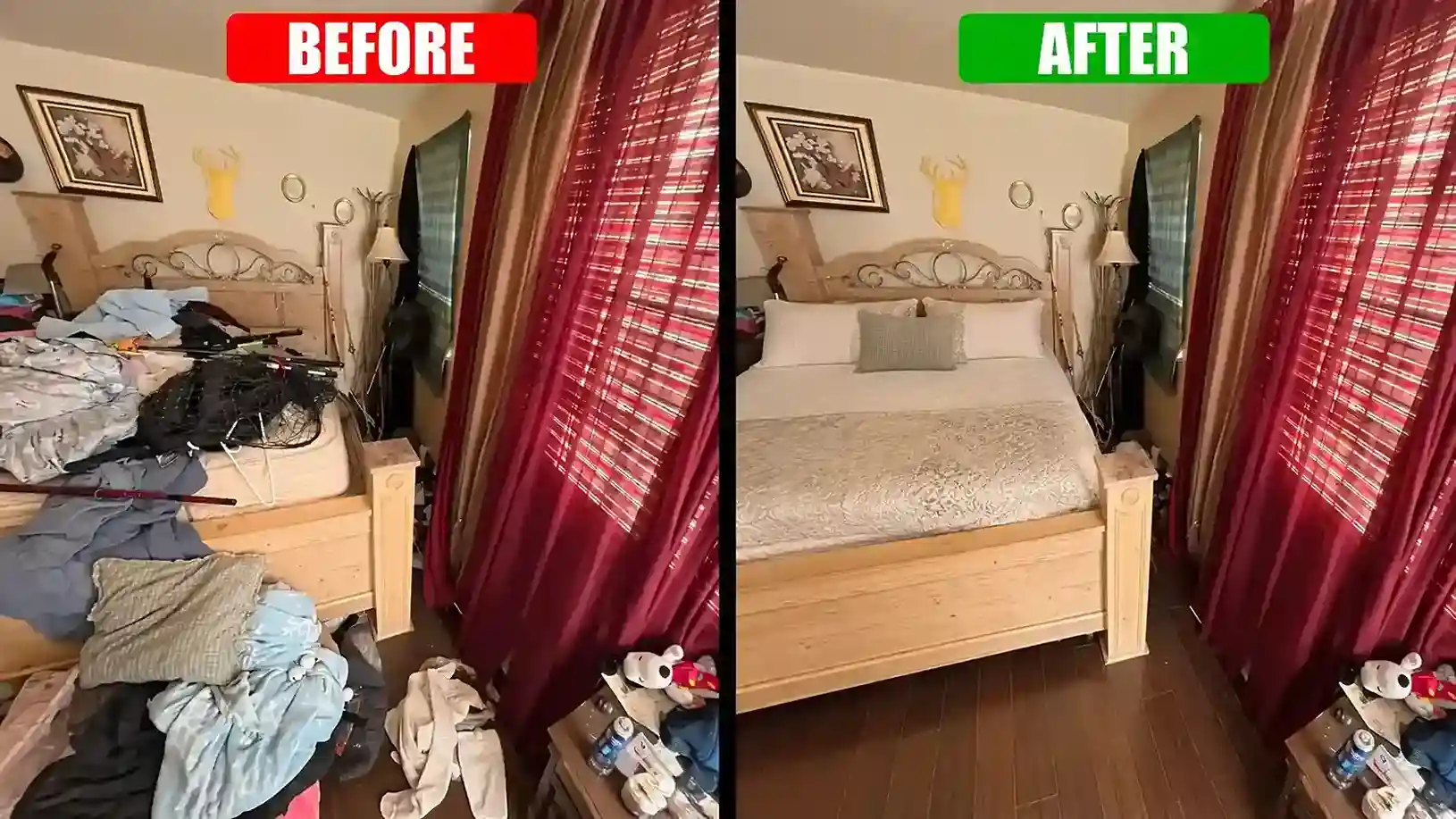 Bedroom before and after home junk removal in Dubai, clothes and clutter cleared