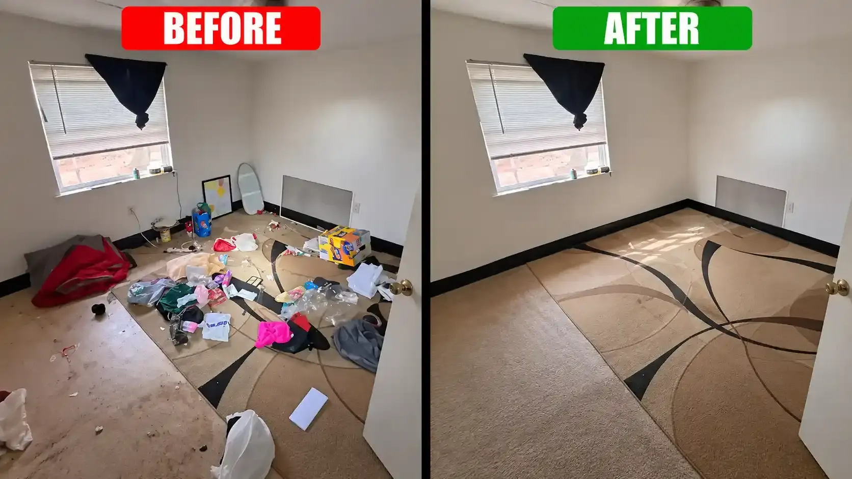 Bedroom cleared and left tidy by Junk Removal Solutions in Dubai, before and after