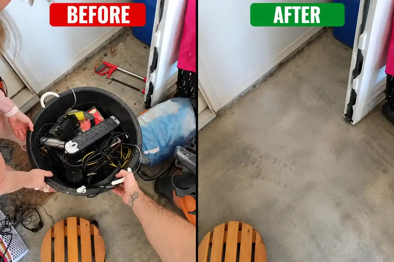 Old cables and electronics collected during e waste removal in Dubai, before and after